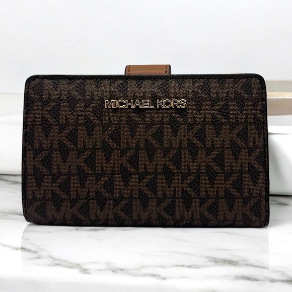 Michael Kors Medium Jet Set Travel Zip Chain Bifold Wallet Leather Brown - Picture 1 of 8